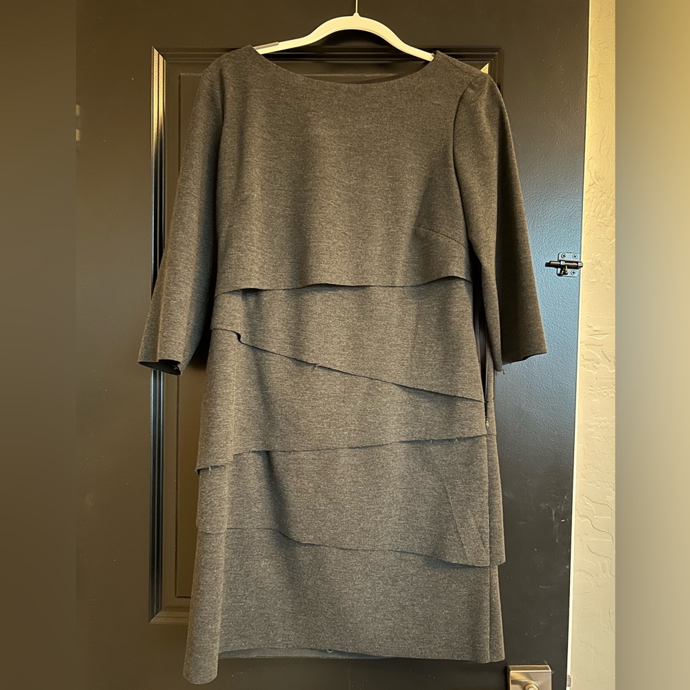 Tahari Grey Tiered Dress - 12